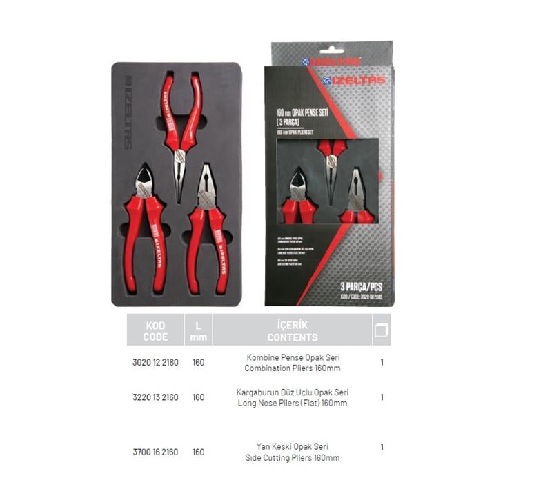 İZELTAŞİzeltaş Opak Pense Seti 160mm ( 3 Parça )