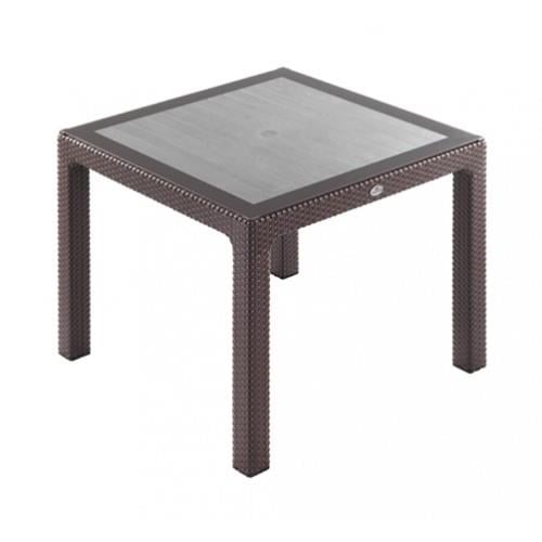 Novussi 90*90 Rattan Camlı Kahverengi Classi Masa