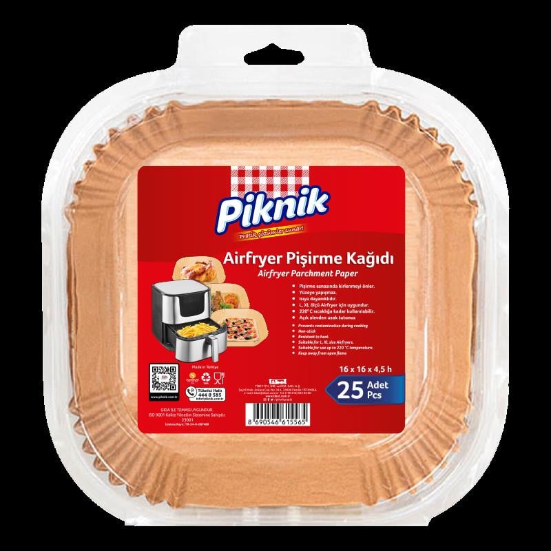PİKNİKPiknik Airfryer Pişirme Kağıdı Kare 25 li