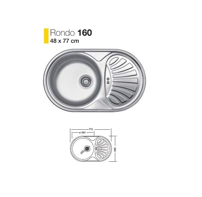 KROM EVYERondo 160 Tek Göz Evye 48*77 cm Keten Sağ