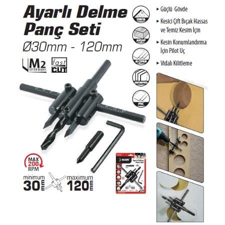 SGS Ayarlı Delme Panç Seti Q30mm-120mm