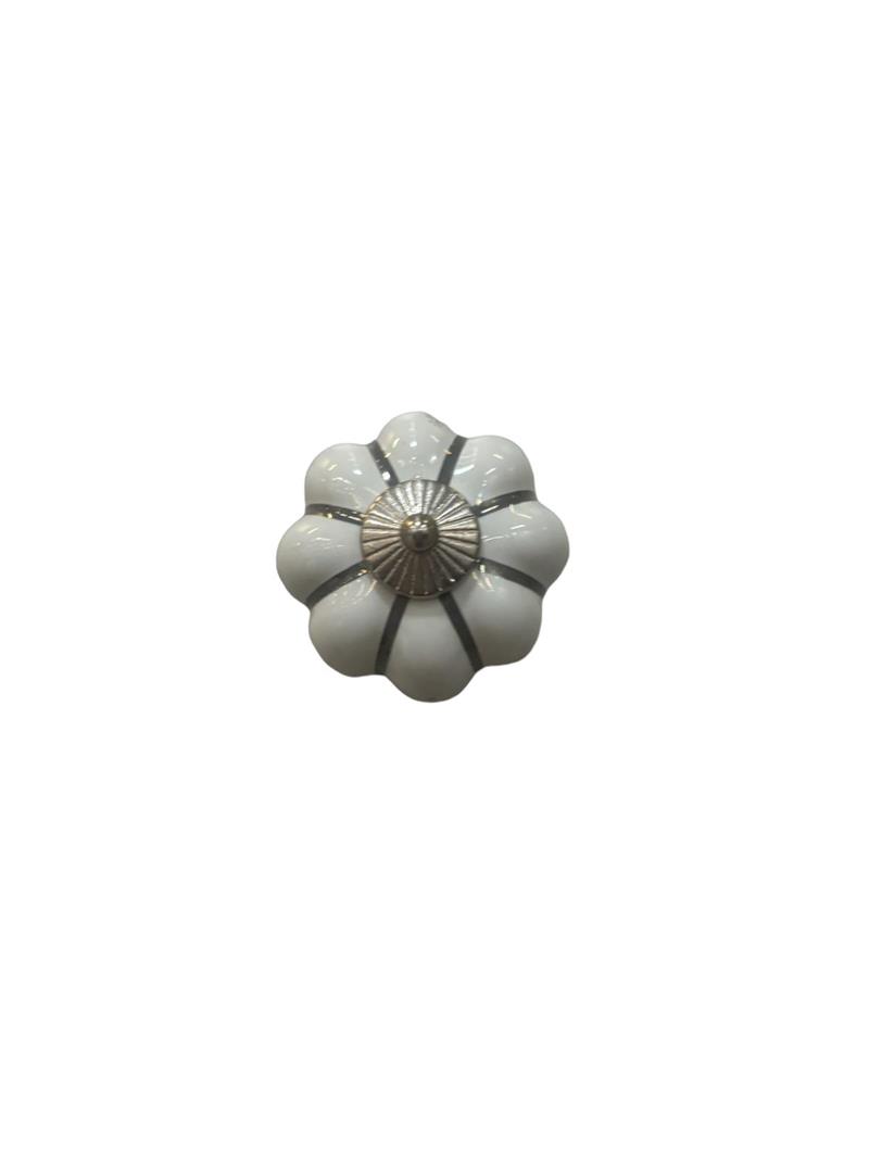 Tomurcuk Porselen Kulp Düğme Krom Beyaz S.113
