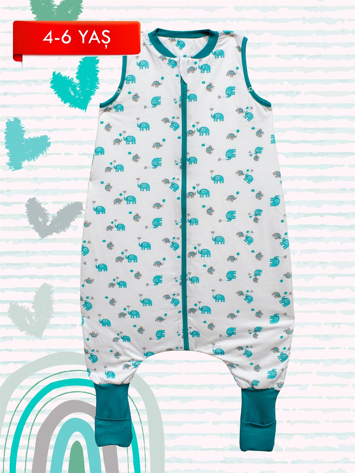 Baby Class Bebek Uyku Tulumu 1.0 TOG 90 cm Ayaklı Kaymaz Tabanlı Fil Desenli Paçalı Kolsuz