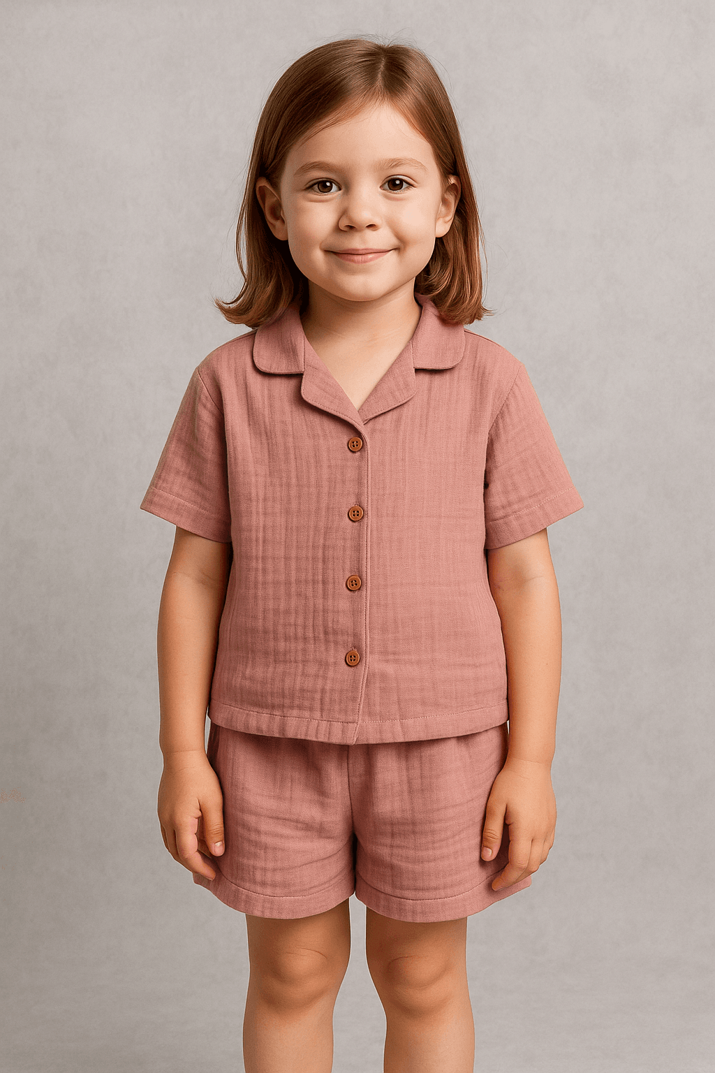 Baby Class  Müslin Çocuk Gömlek Şortlu Takım 8-9 Yaş Pembe