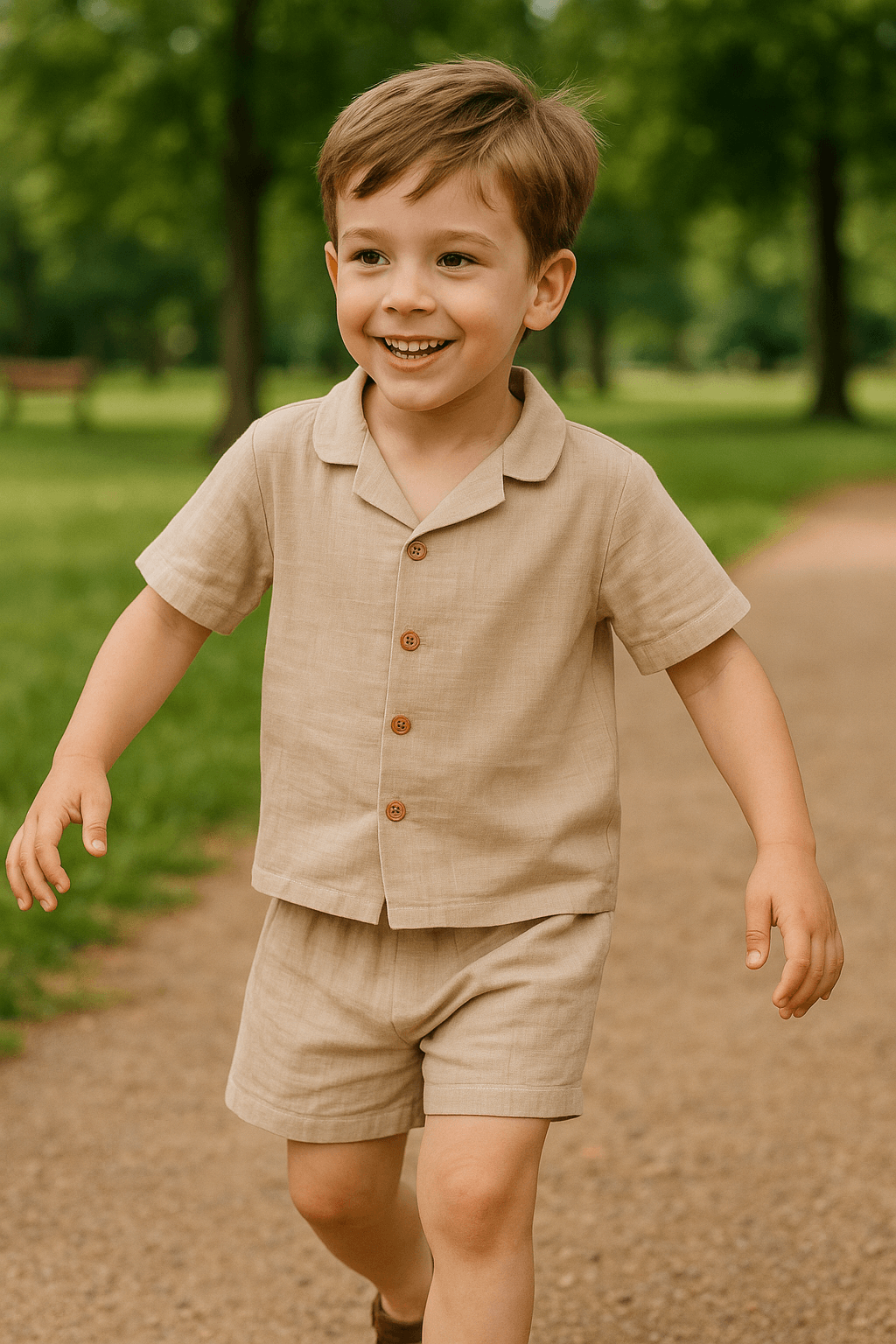 Baby Class  Müslin Çocuk Gömlek Şortlu Takım 8-9 Yaş Açık Bej