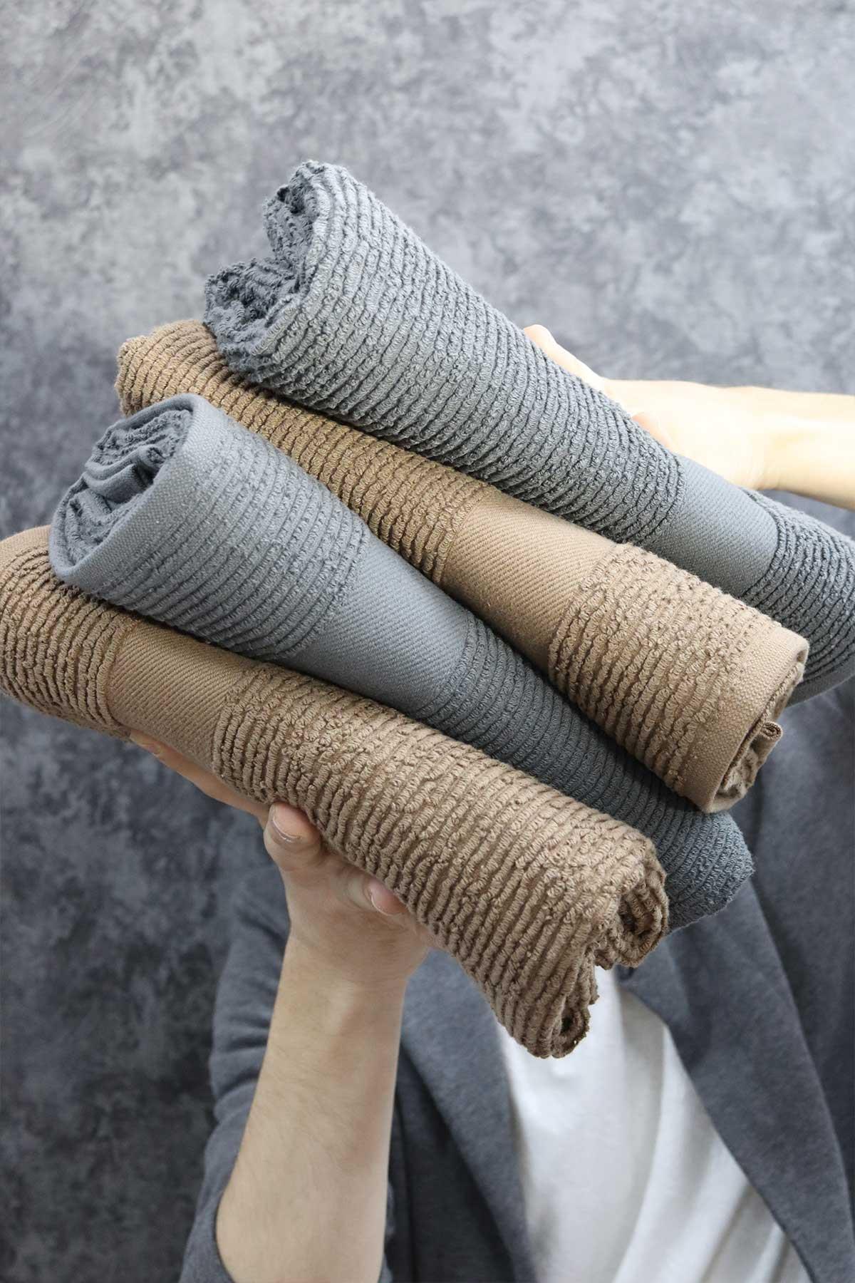 Class %100 Pamuklu Kahve / Antrasit  2li 50x100 El Yüz Havlu Seti