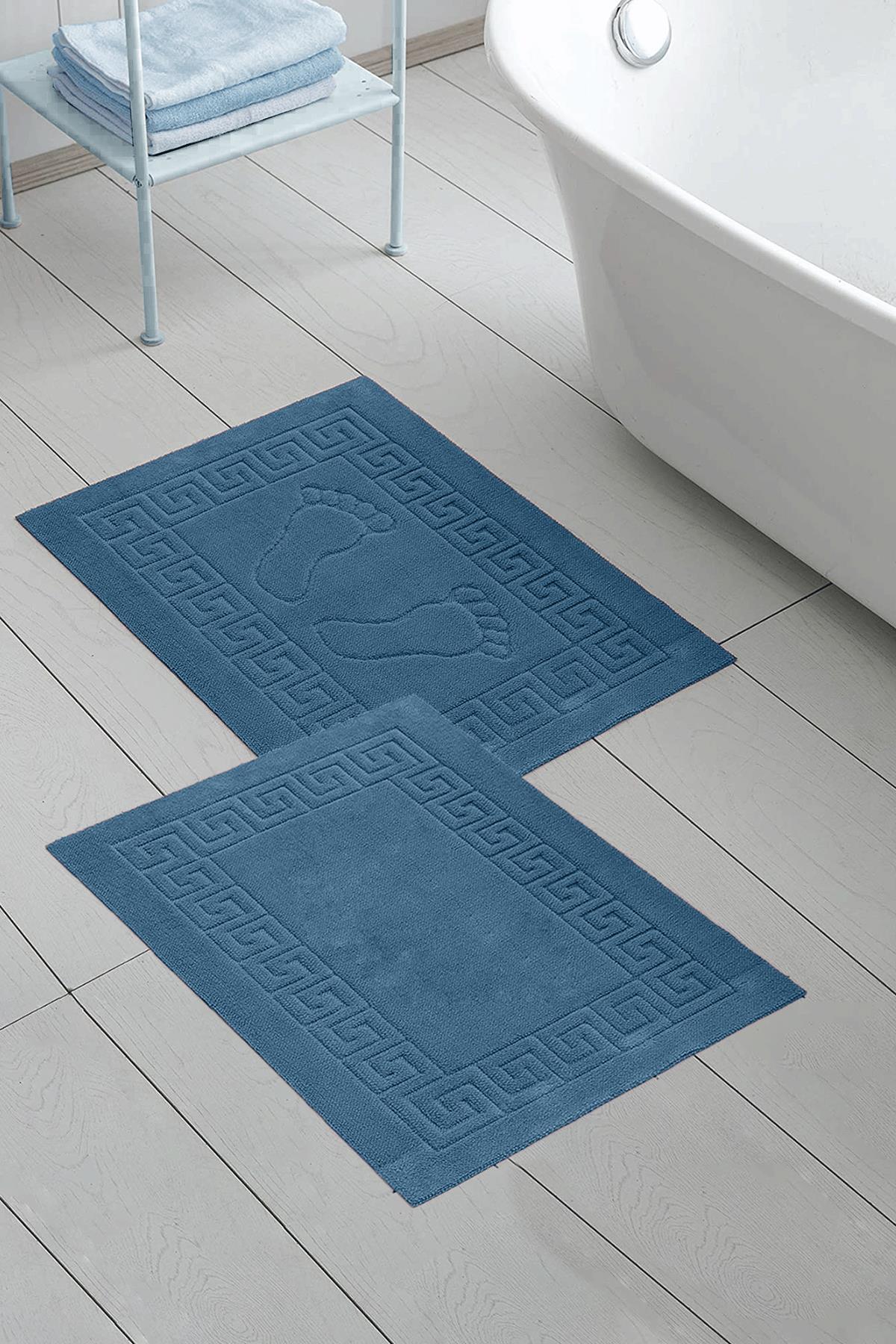 Class 2li 50x70 cm Ayak İzli / Düz Banyo Paspas Havlu Seti Petrol