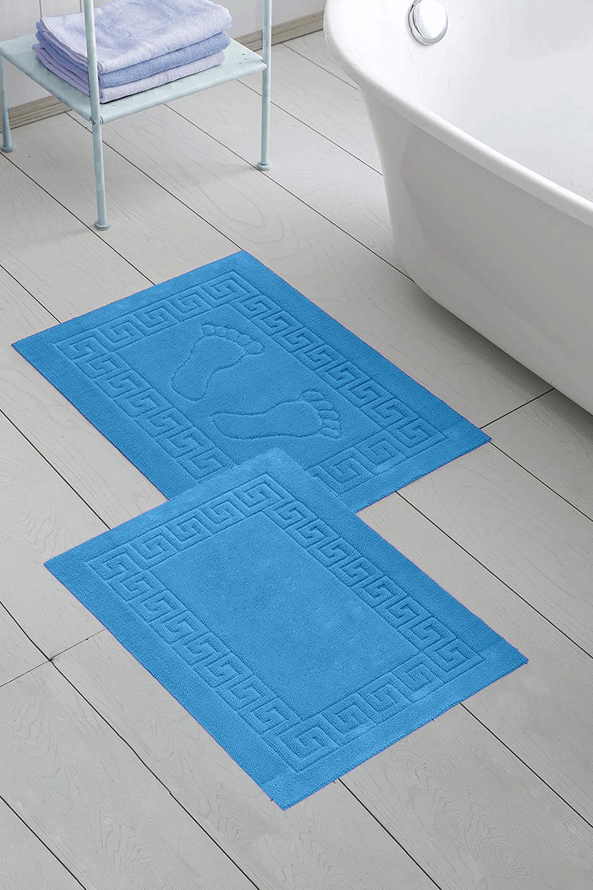 Class 2li 50x70 cm Ayak İzli / Düz Banyo Paspas Havlu Seti Turkuaz