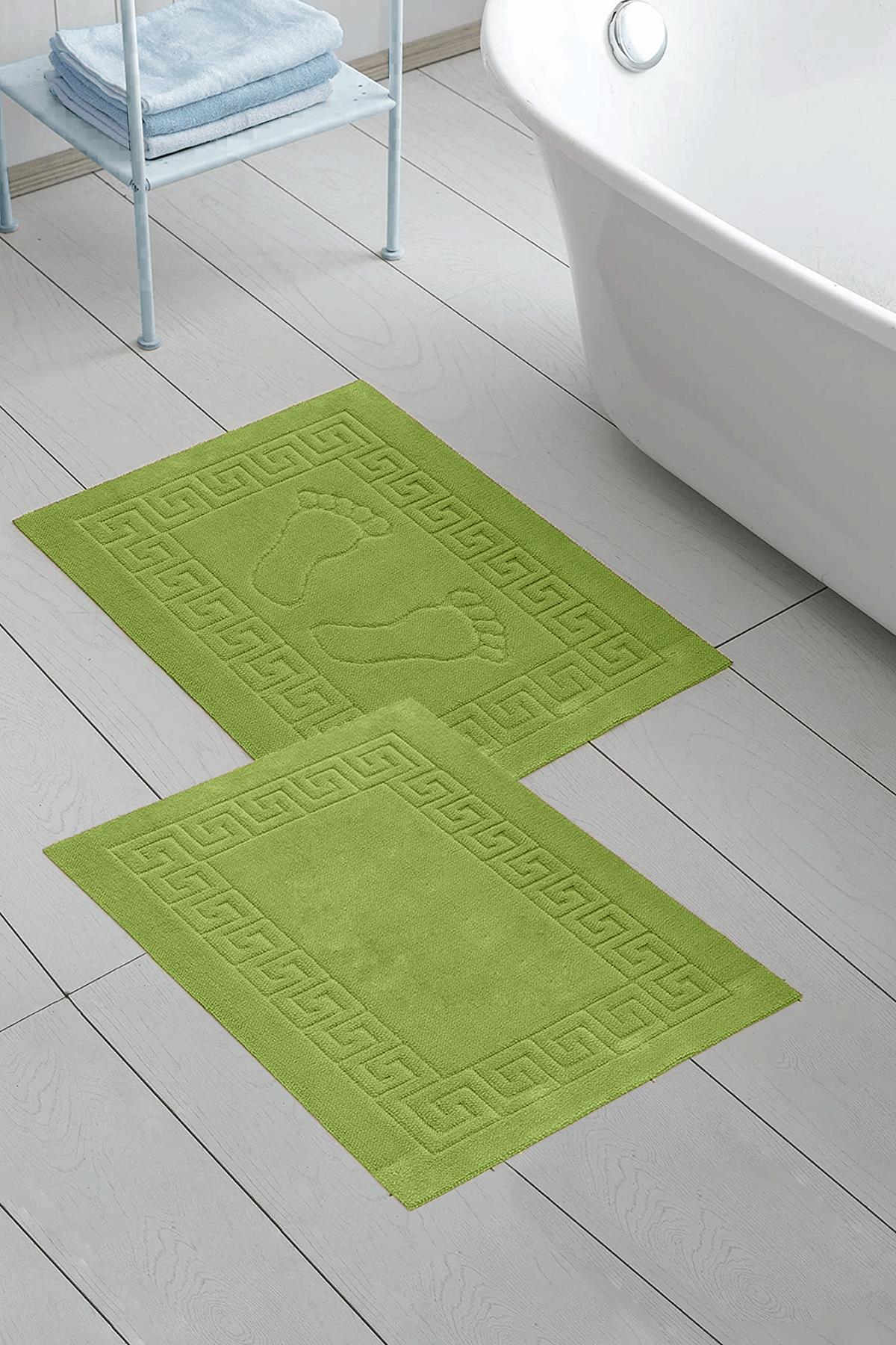 Class 2li 50x70 cm Ayak İzli / Düz Banyo Paspas Havlu Seti Yeşil