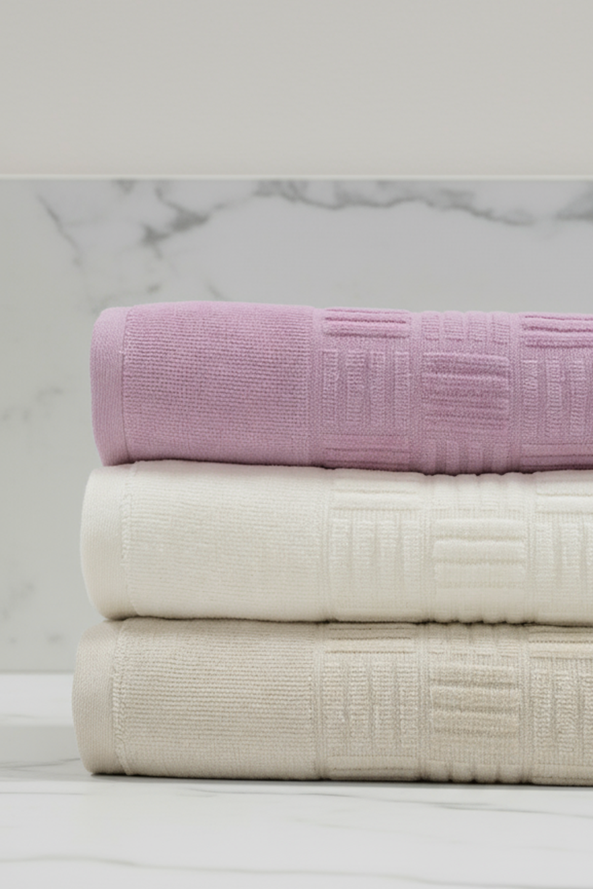 Class 3’lü 50x90 cm %100 Pamuklu El ve Yüz Havlu Seti - Demore Desenli Pembe / Krem / Bej