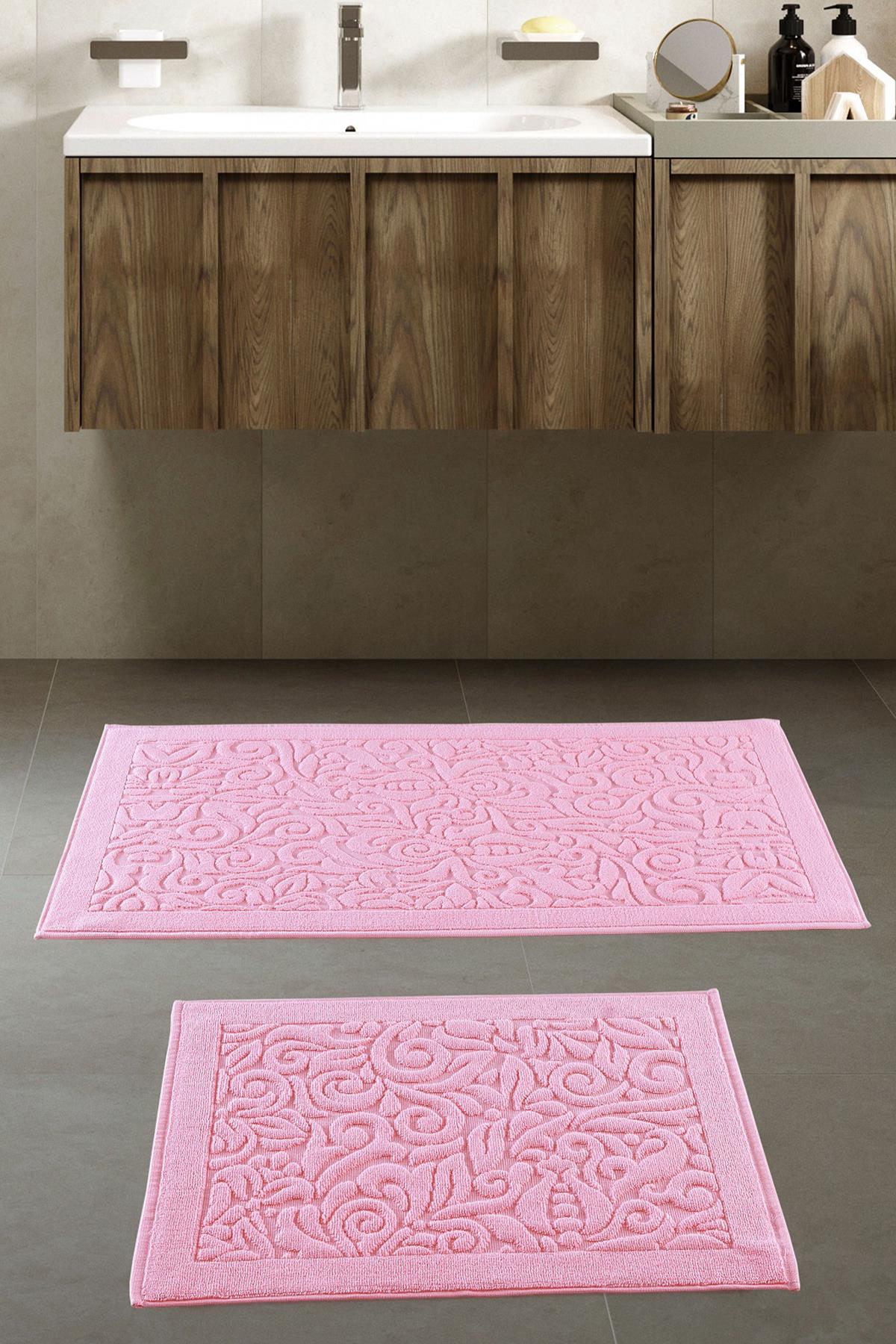 Class Garden Pembe Ege Penyesi 2'li Banyo Paspas Seti 60x50+60x100 cm