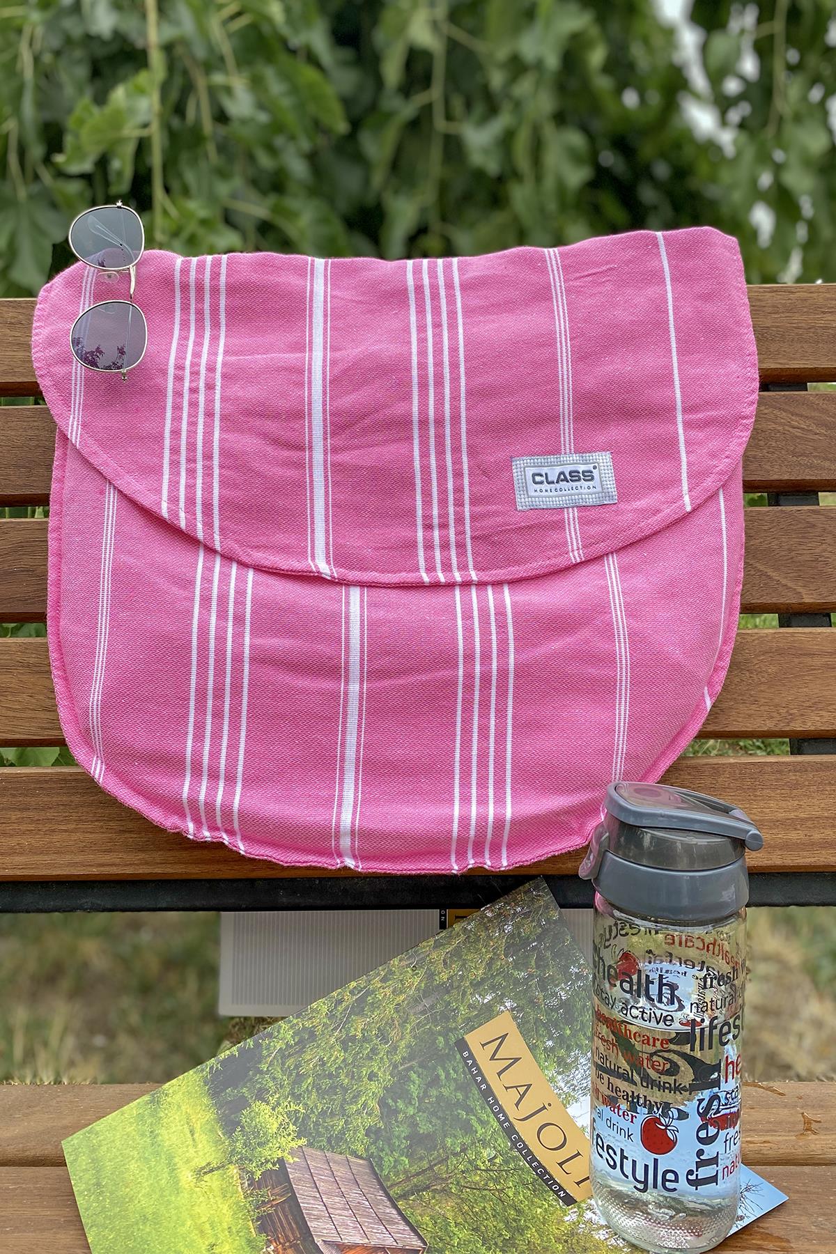 Class Pembe Pamuklu Çantalı Peştamal 100x175 pestamalpembe