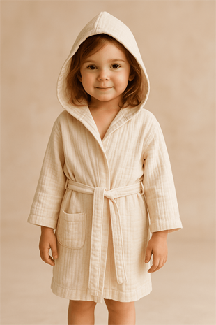 Baby Class Kapüşonlu Müslin Çocuk Bornozu 7-8 Yaş Açık Bej