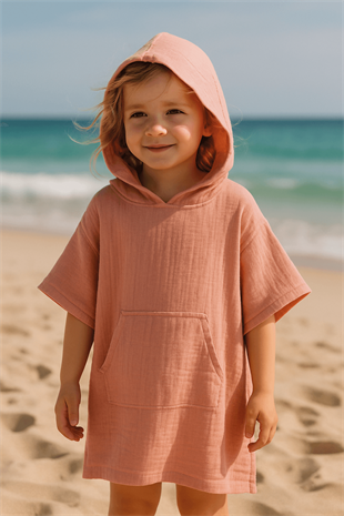 Baby Class Kapüşonlu Müslin Çocuk Panço 8-9 Yaş Pembe