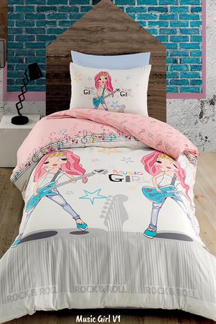 Majoli Tek Kişilik Nevresim Takımı %100 Pamuk Ranforce Music Gril V1