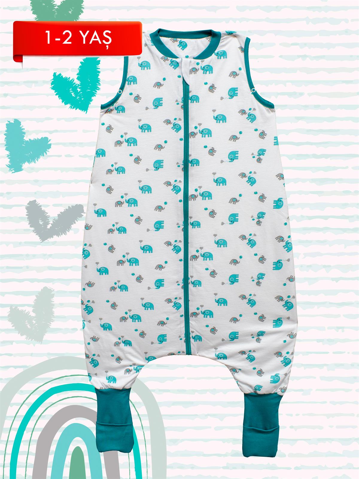 Baby Class Bebek Uyku Tulumu 1.0 TOG 70 cm Ayaklı Kaymaz Tabanlı Fil Desenli Paçalı Kolsuz