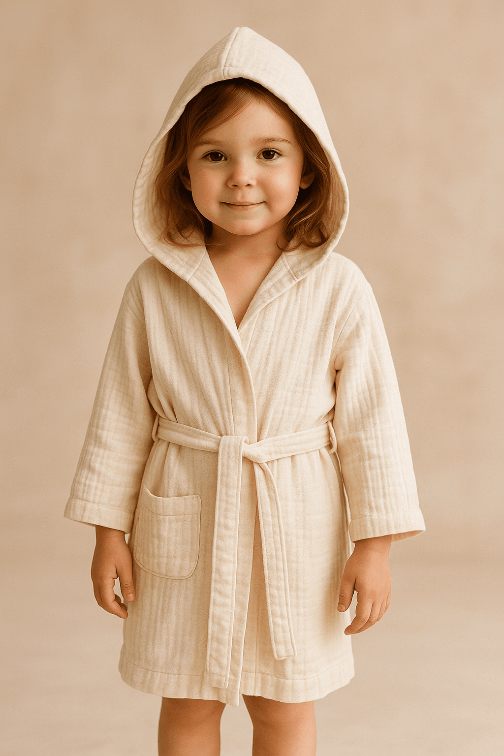 Baby Class Kapüşonlu Müslin Çocuk Bornozu 7-8 Yaş Açık Bej