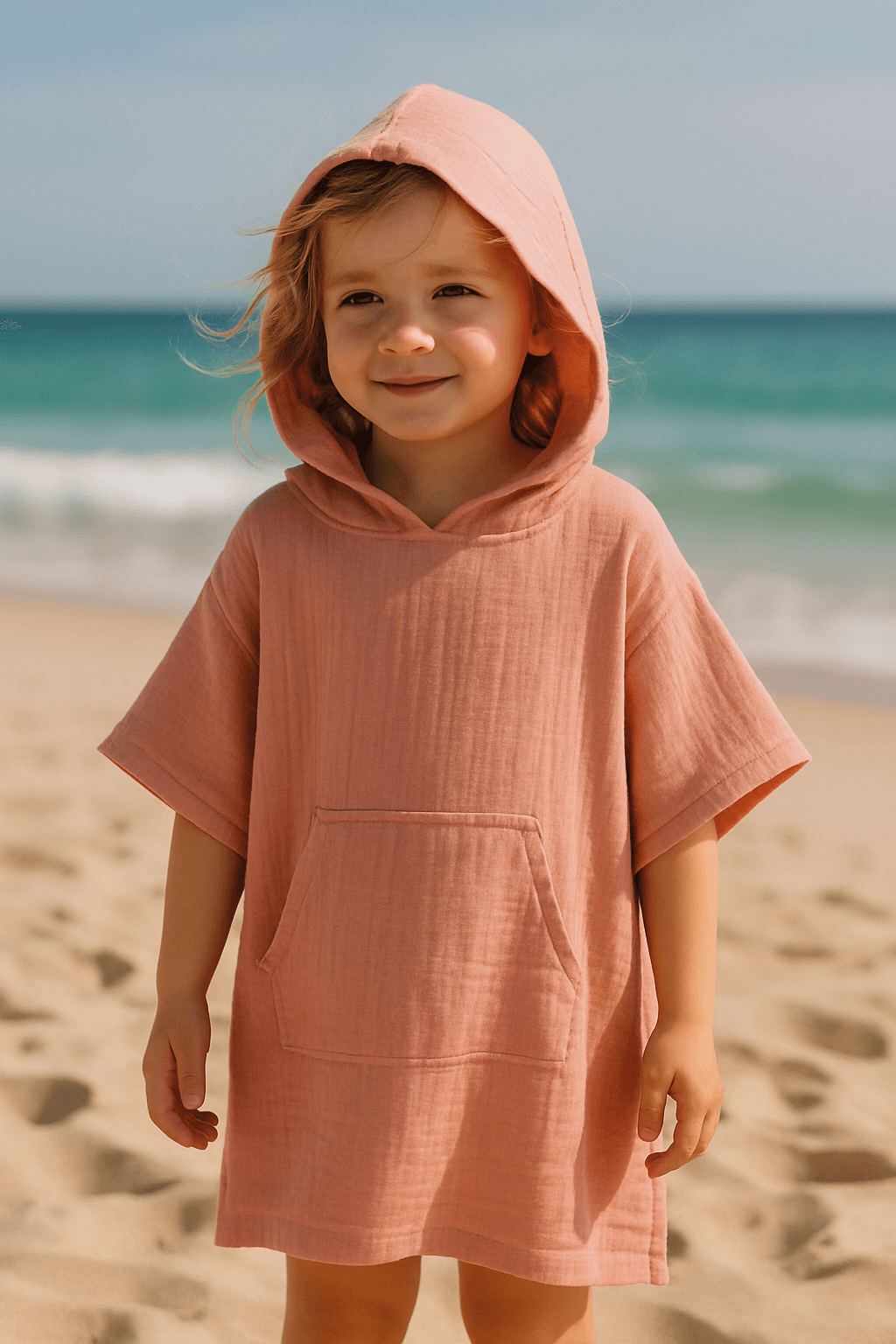 Baby Class Kapüşonlu Müslin Çocuk Panço 5-6 Yaş Pembe