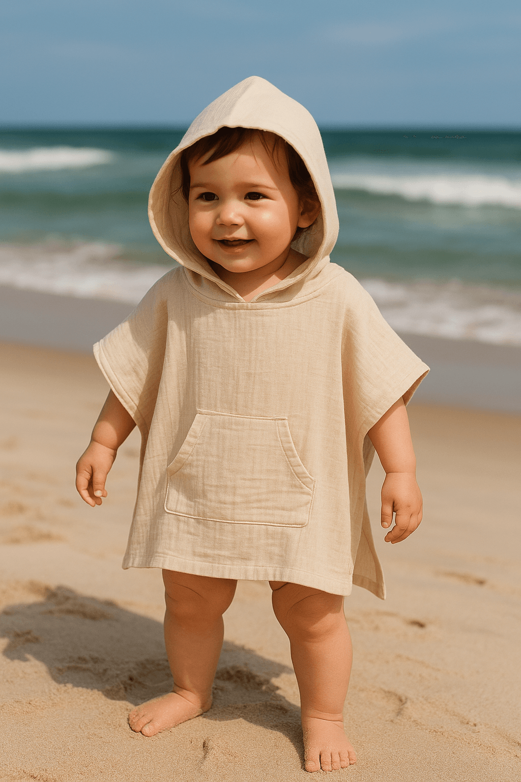 Baby Class Kapüşonlu Müslin Çocuk Panço 2-3 Yaş Açık Bej