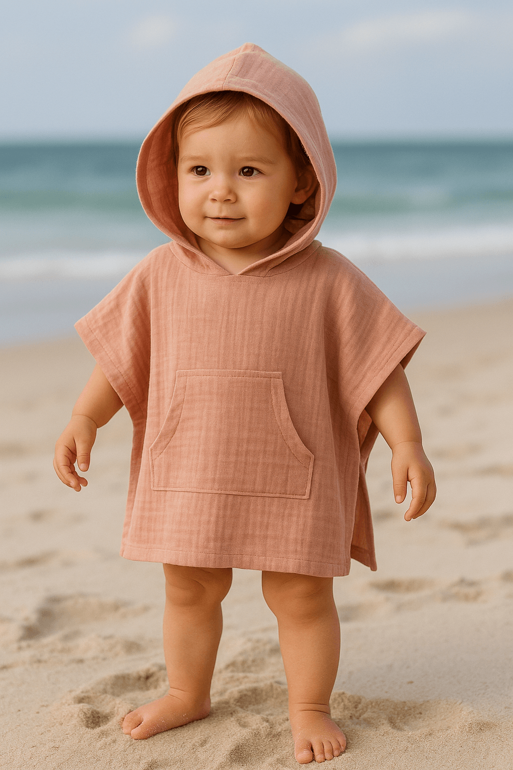 Baby Class Kapüşonlu Müslin Çocuk Panço 3-4 Yaş Pembe