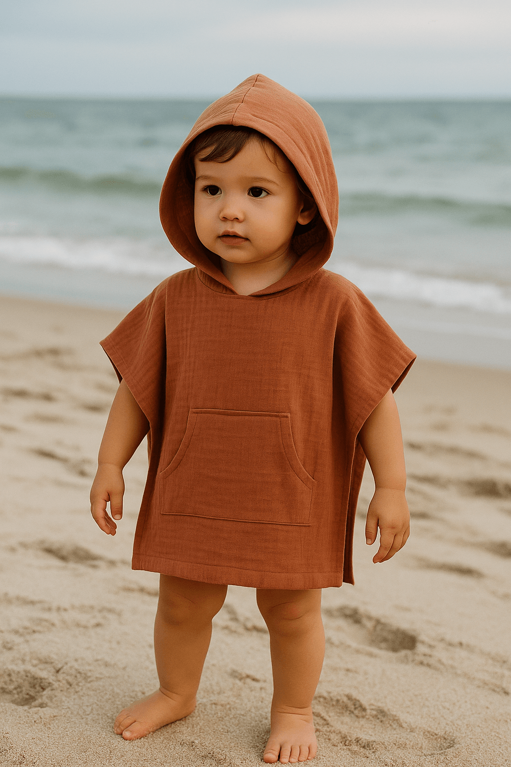 Baby Class Kapüşonlu Müslin Çocuk Panço 2-3 Yaş Kiremit