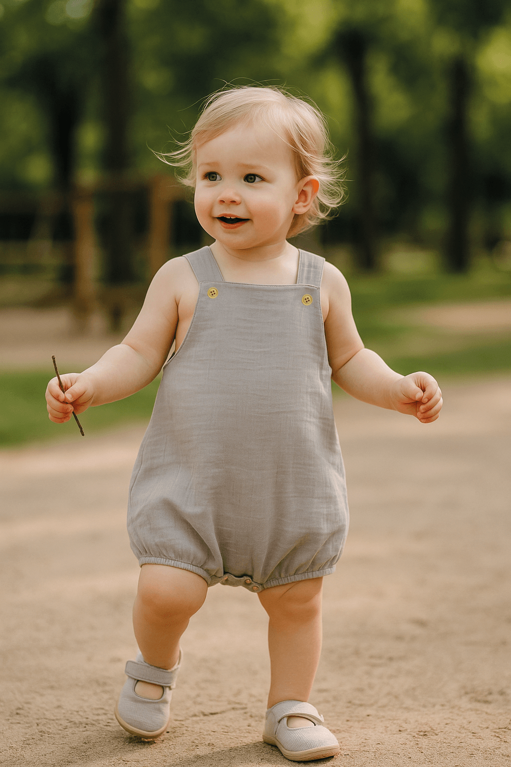 Baby Class  Müslin Çocuk Askılı Tulum 1-2 Yaş Gri