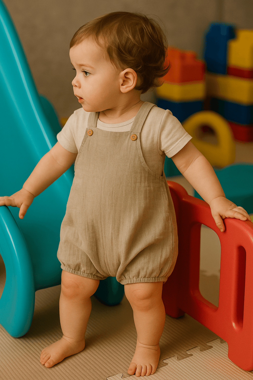 Baby Class  Müslin Çocuk Askılı Tulum 3-4 Yaş Bej