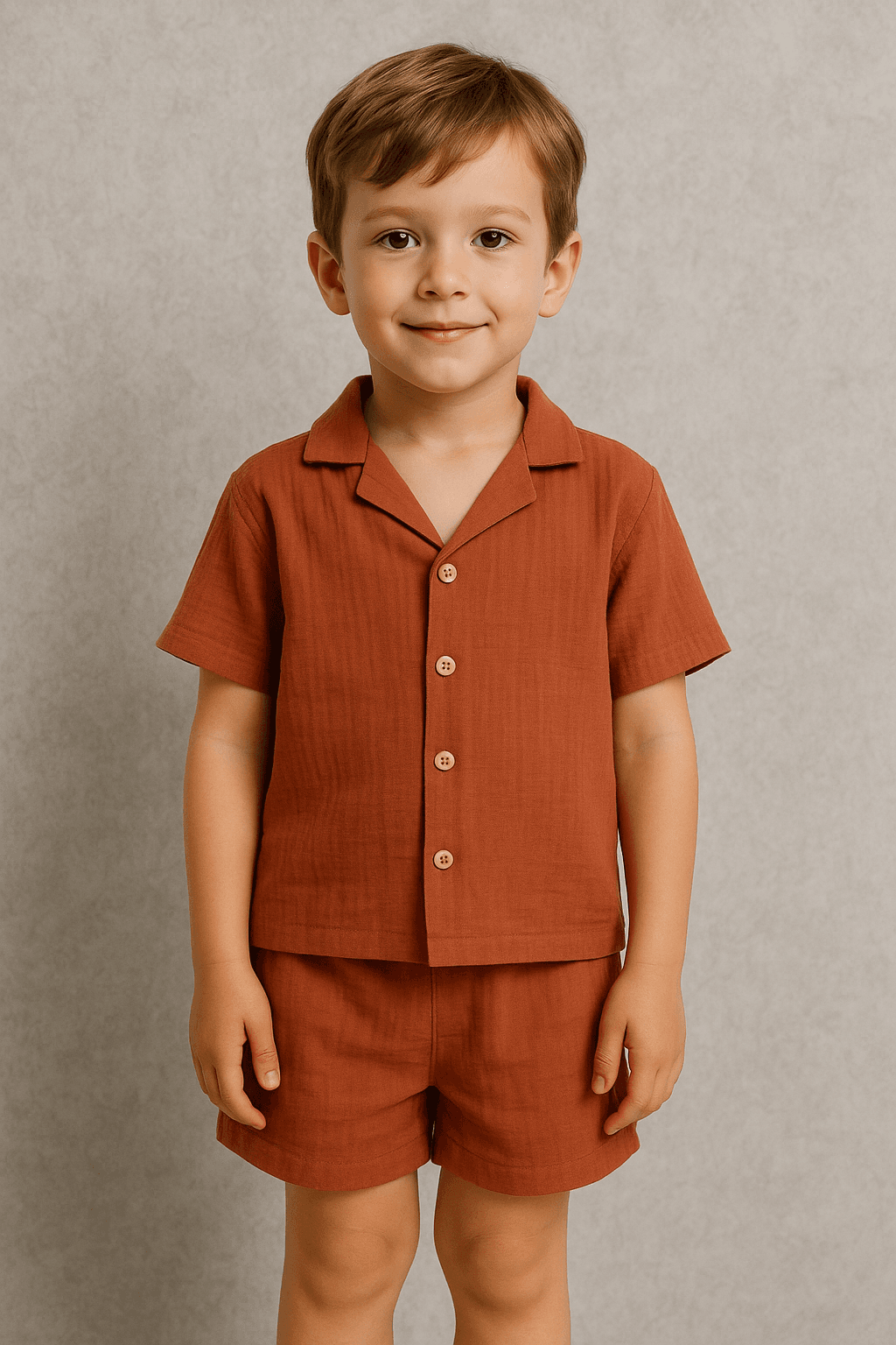 Baby Class  Müslin Çocuk Gömlek Şortlu Takım 7-8 Yaş Kiremit