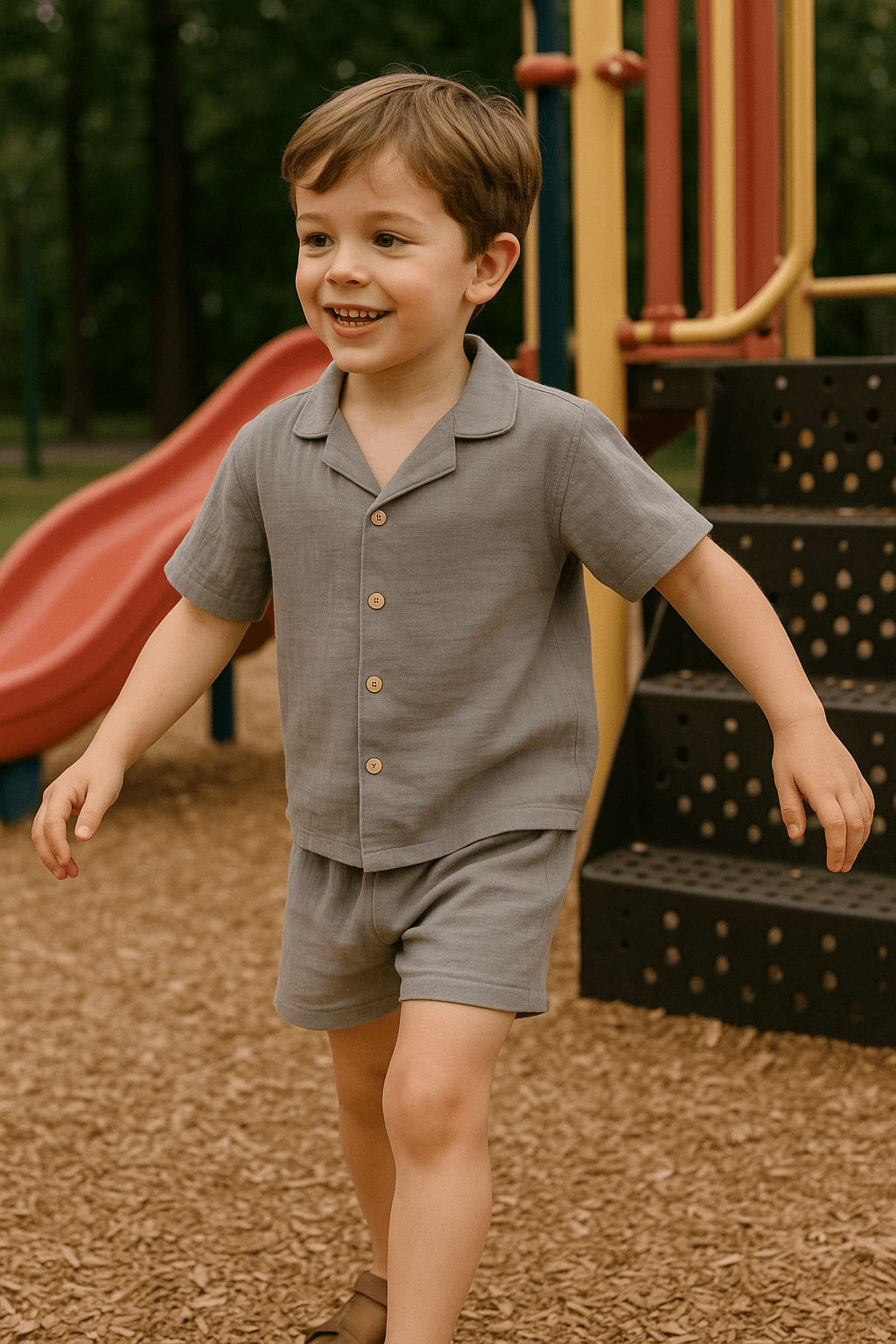 Baby Class  Müslin Çocuk Gömlek Şortlu Takım 7-8 Yaş Gri