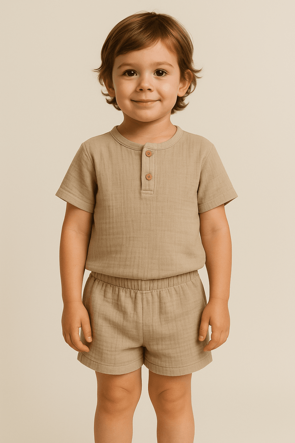 Baby Class  Müslin Çocuk Tişört Şortlu Takım 6-7 Yaş Bej