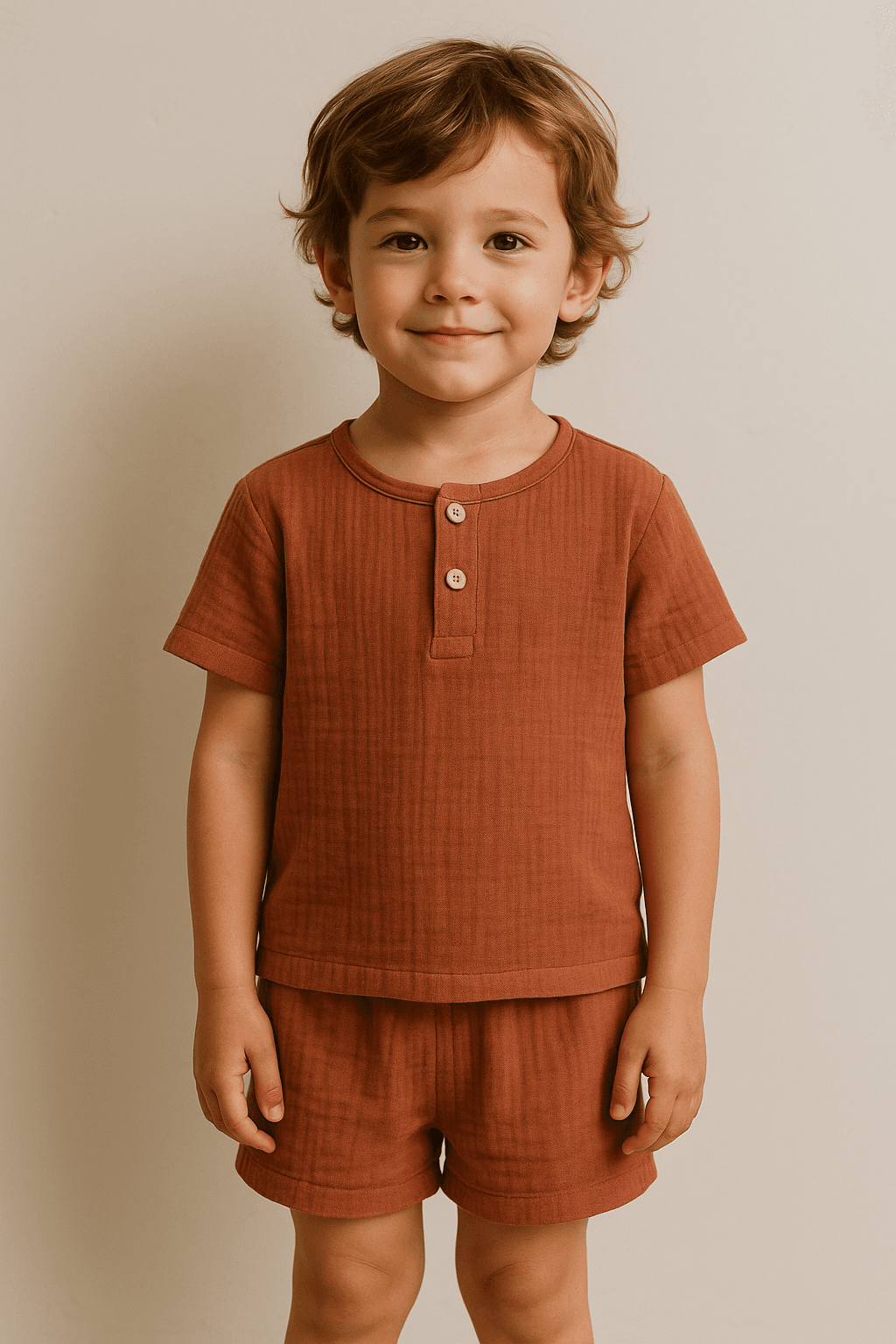 Baby Class  Müslin Çocuk Tişört Şortlu Takım 6-7 Yaş Kiremit