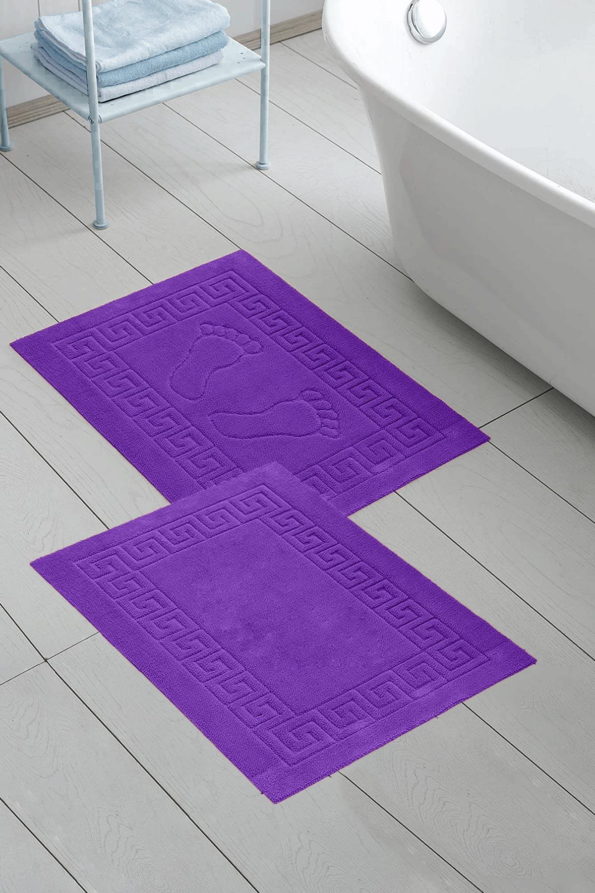 Class 2li 50x70 cm Ayak İzli / Düz Banyo Paspas Havlu Seti Mor