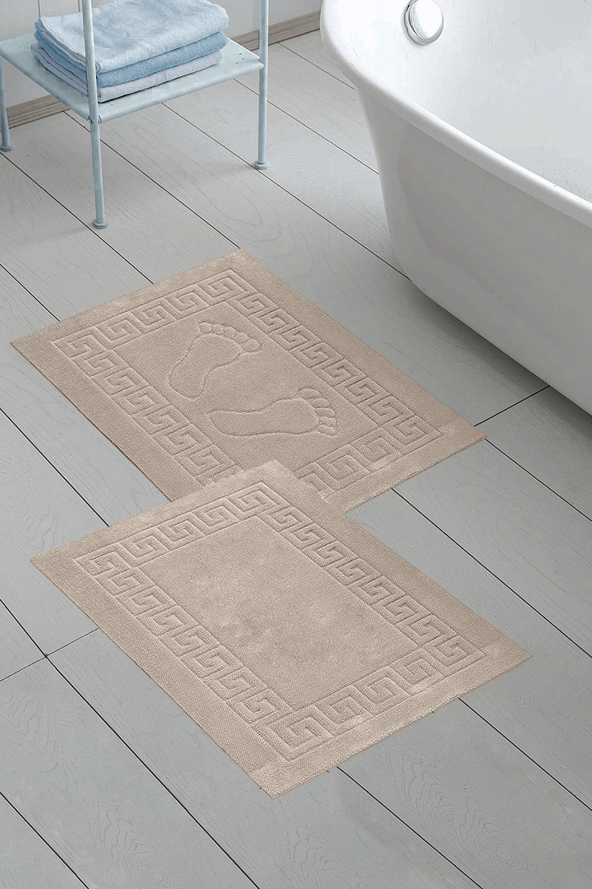 Class 2li 50x70 cm Ayak İzli / Düz Banyo Paspas Havlu Seti Kum