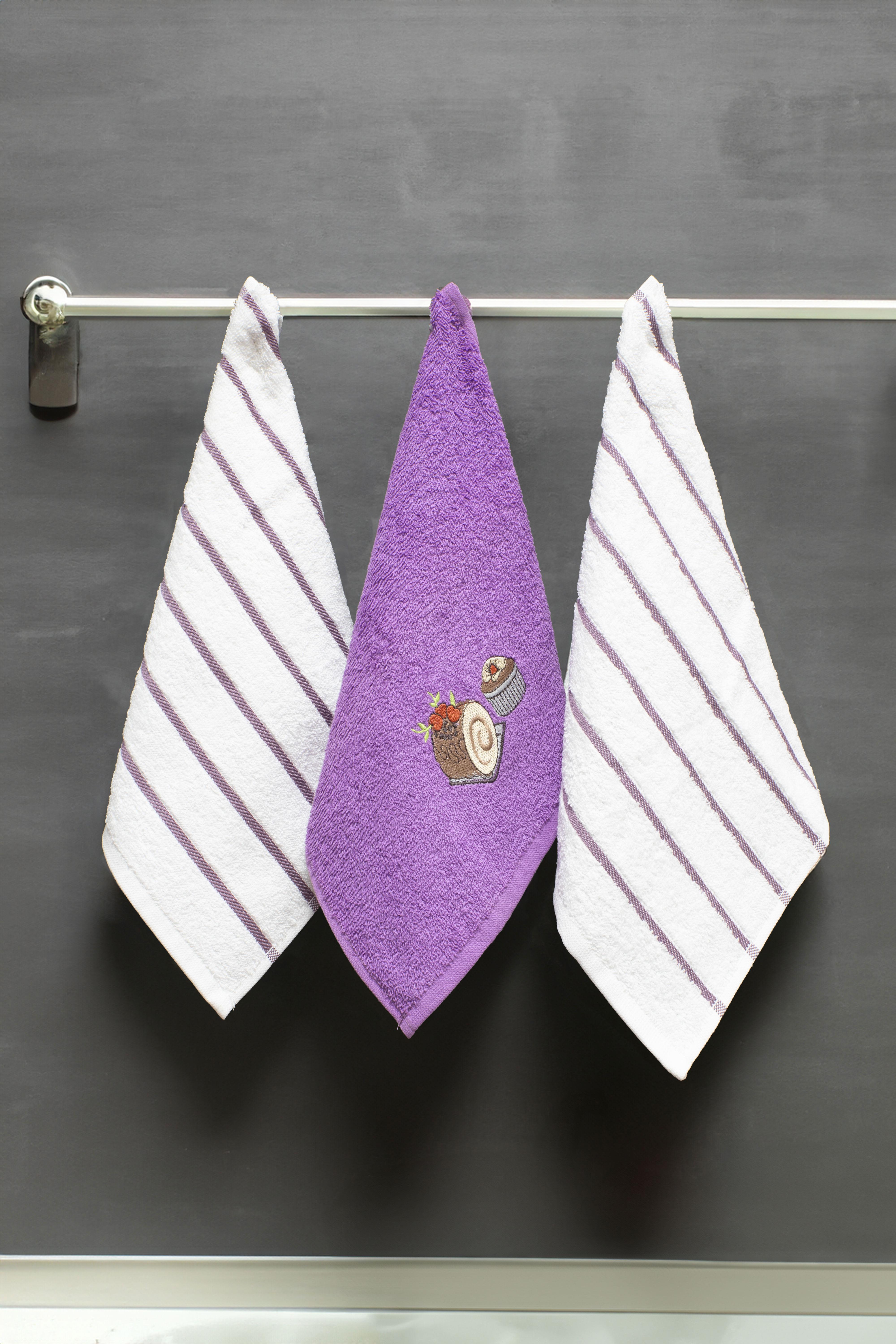 Class 30x50 %100 Pamuklu 3lü Mutfak Havlusu Mor / Mor Petekli