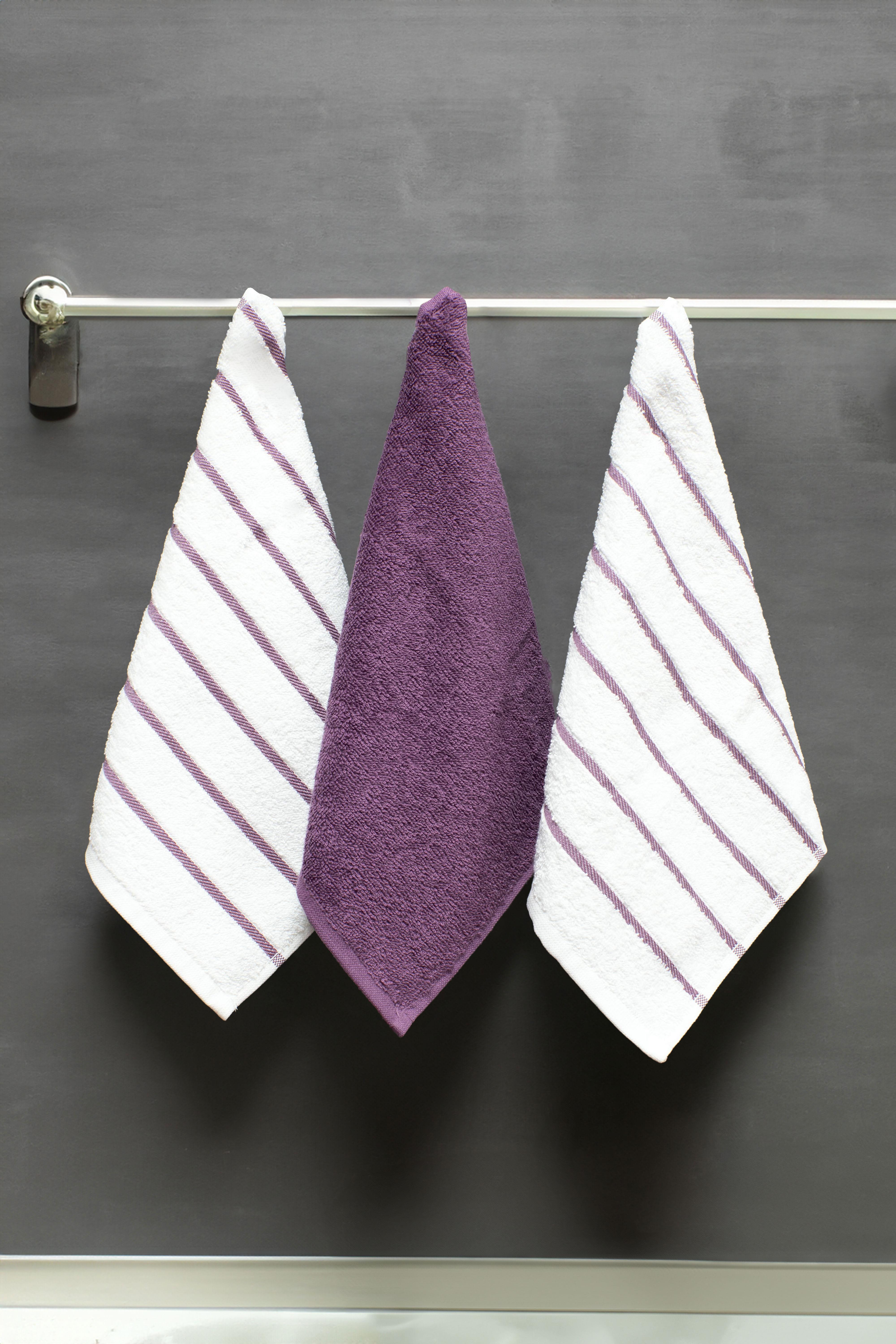 Class 30x50 %100 Pamuklu 3lü Mutfak Havlusu K.Mor / K.Mor Çizgili