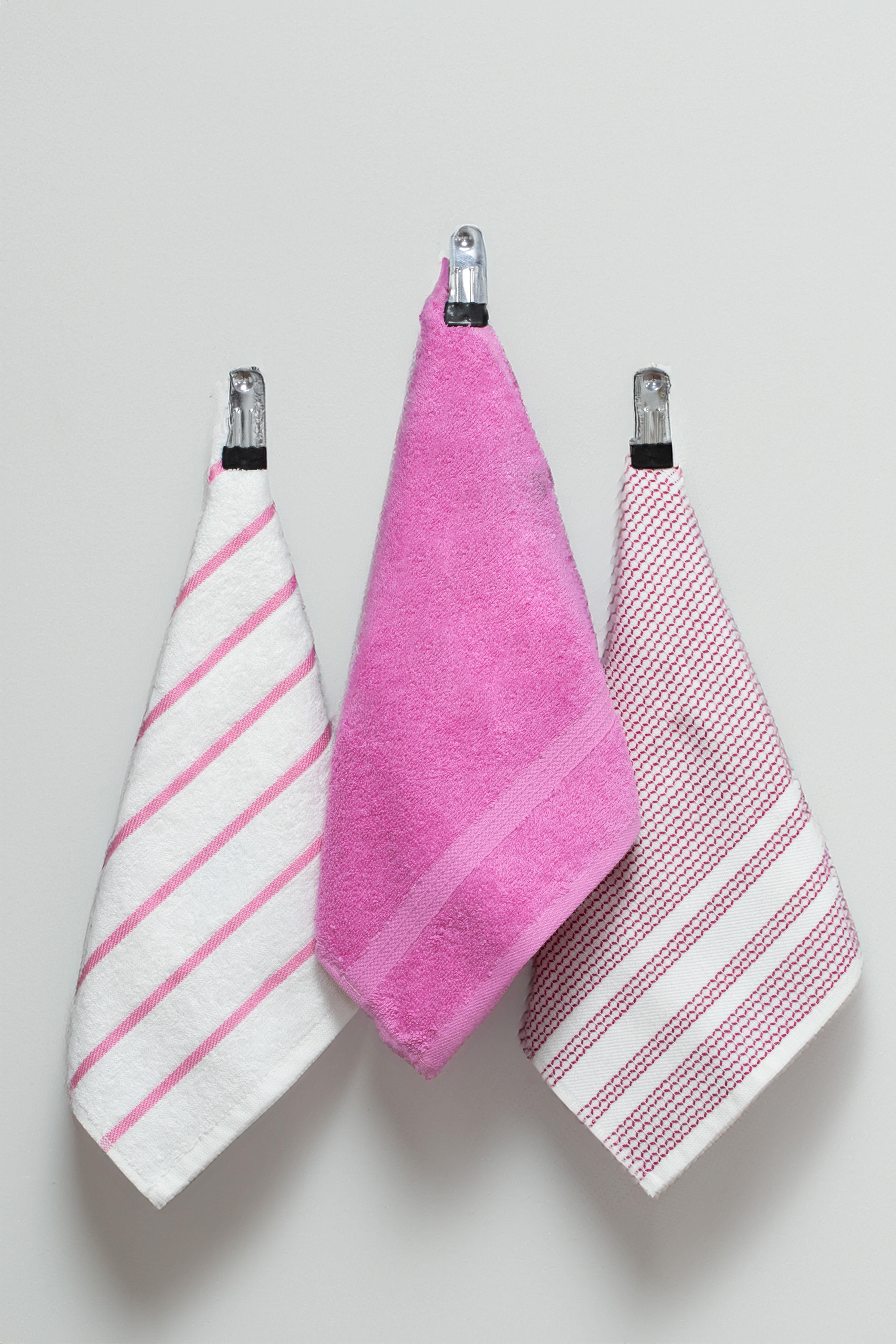 Class 30x50 %100 Pamuklu 3lü Mutfak Havlusu Pembe Çizgili / Pembe / Pembe Petekli