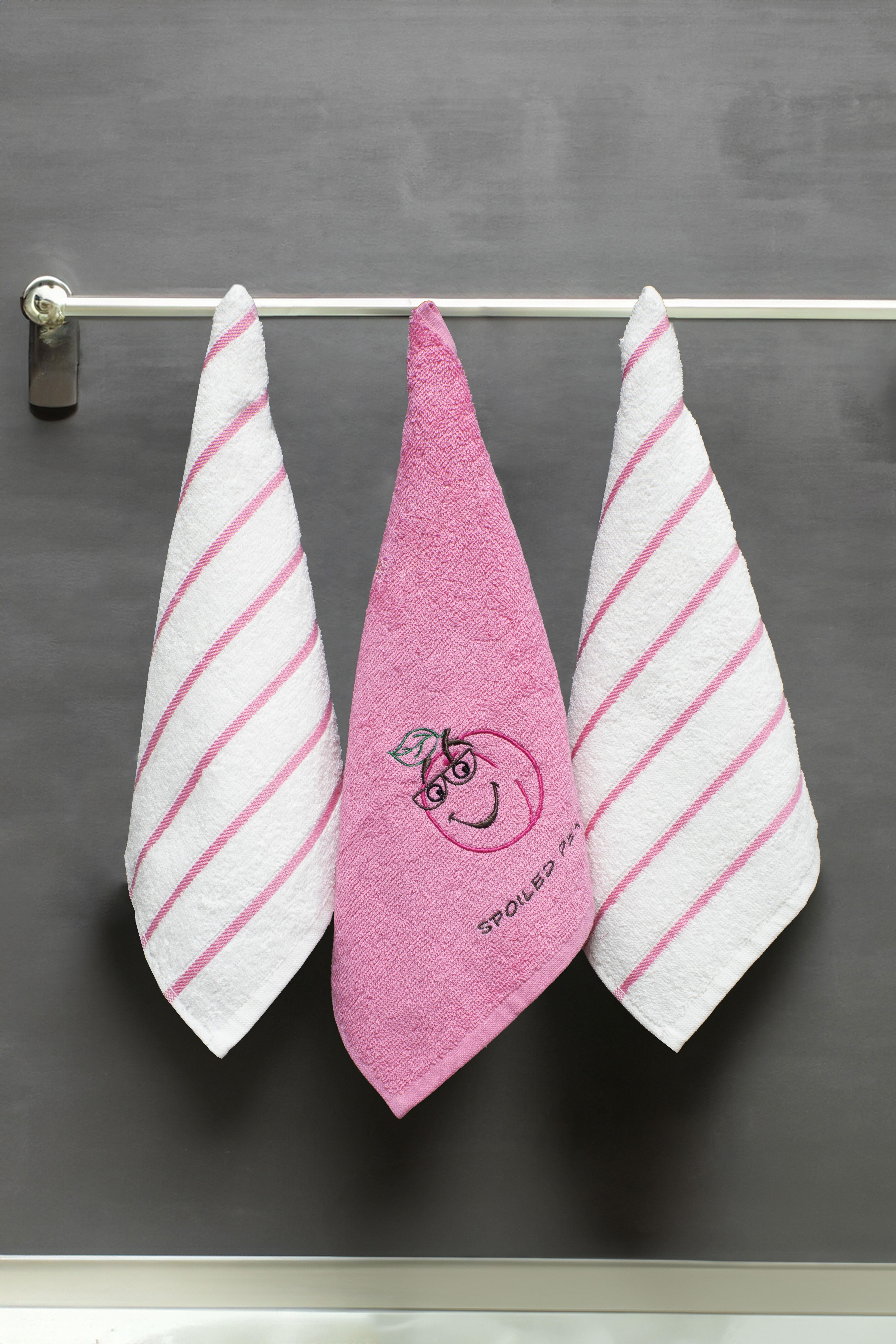Class 30x50 %100 Pamuklu 3lü Mutfak Havlusu Pembe/ Beyaz