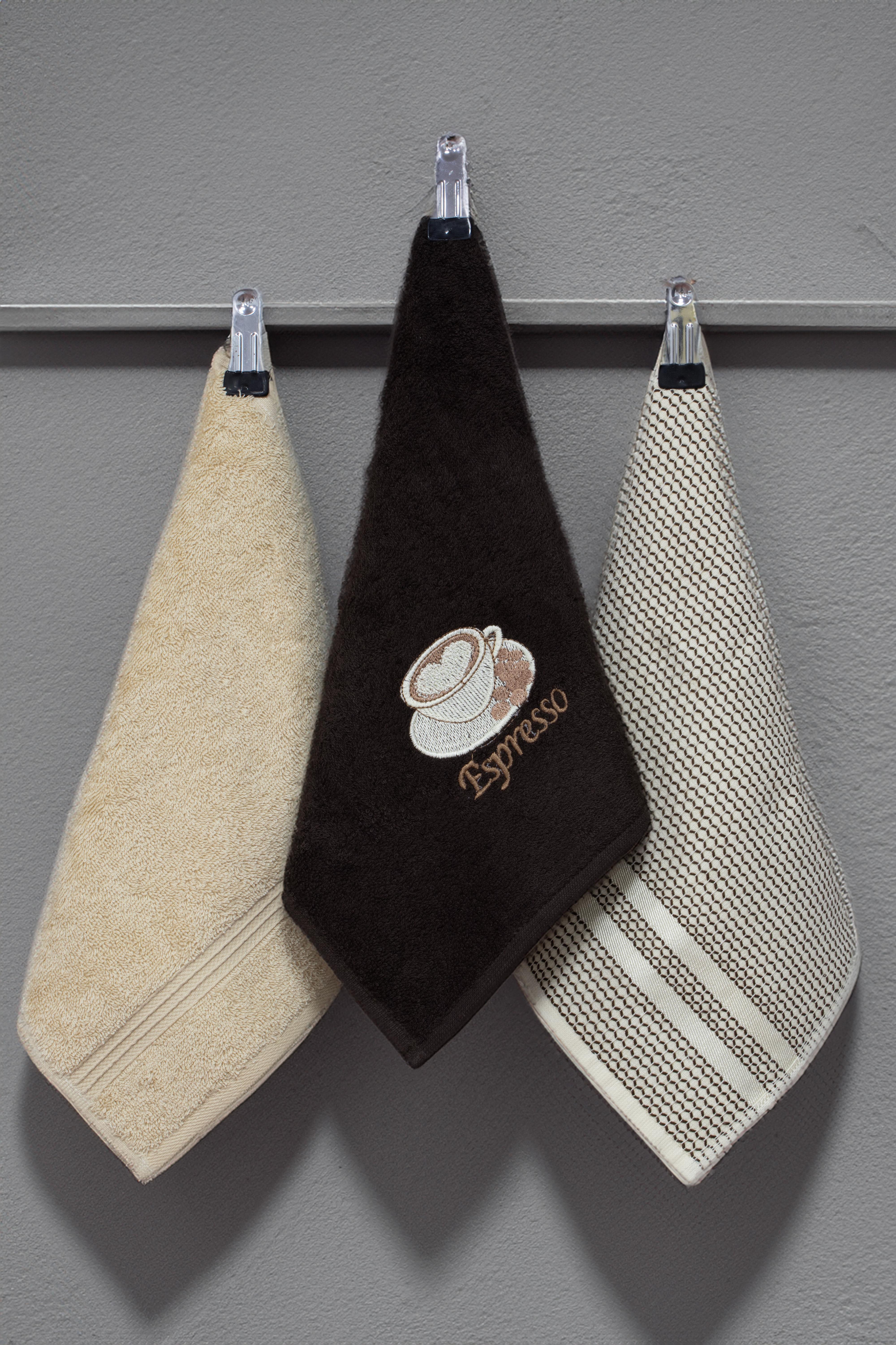 Class 30x50 %100 Pamuklu 3lü Mutfak Havlusu Bej / Kahve /  Kahve Petekli