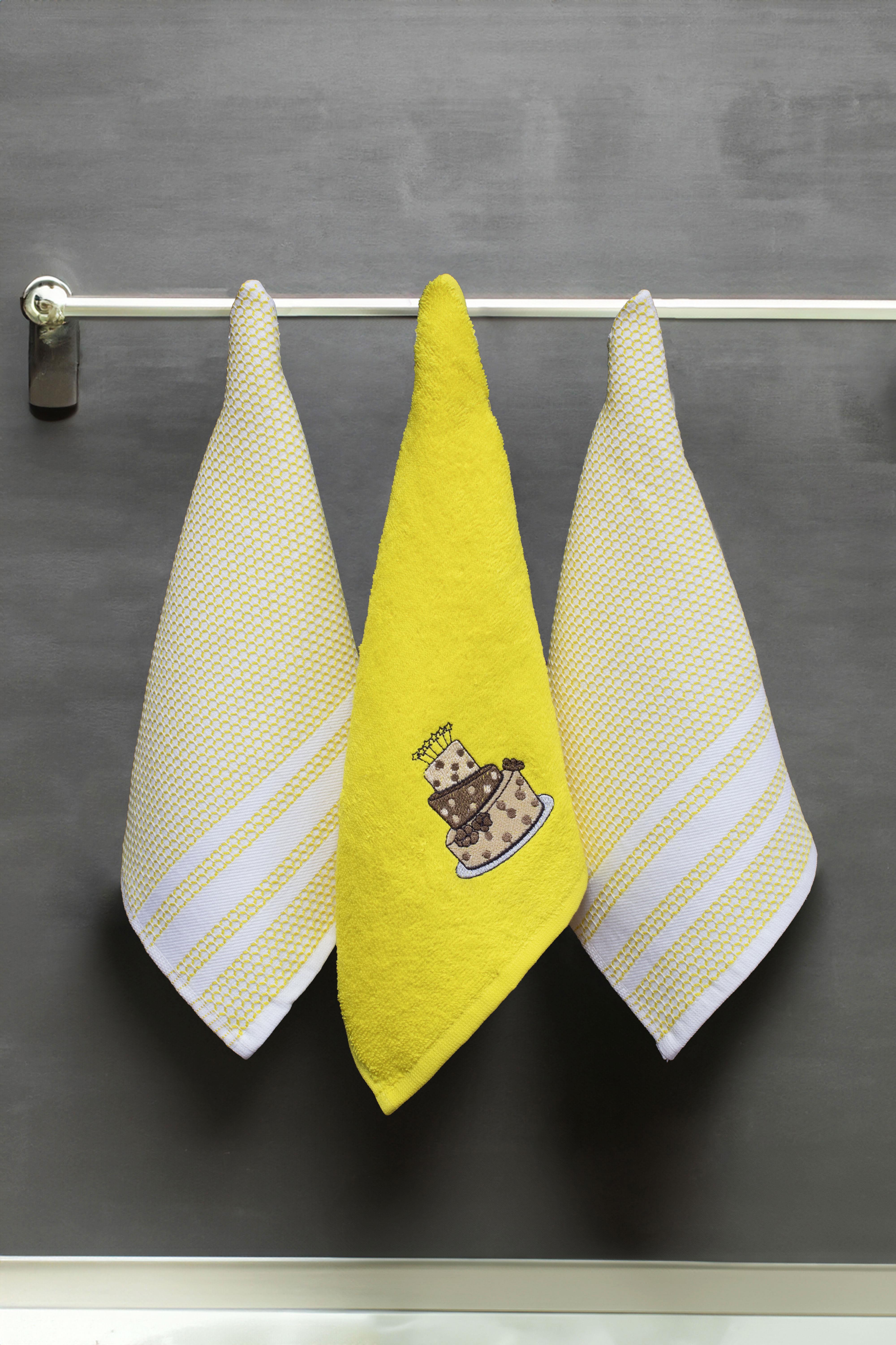 Class 30x50 %100 Pamuklu 3lü Mutfak Havlusu Sarı / Sarı Petekli