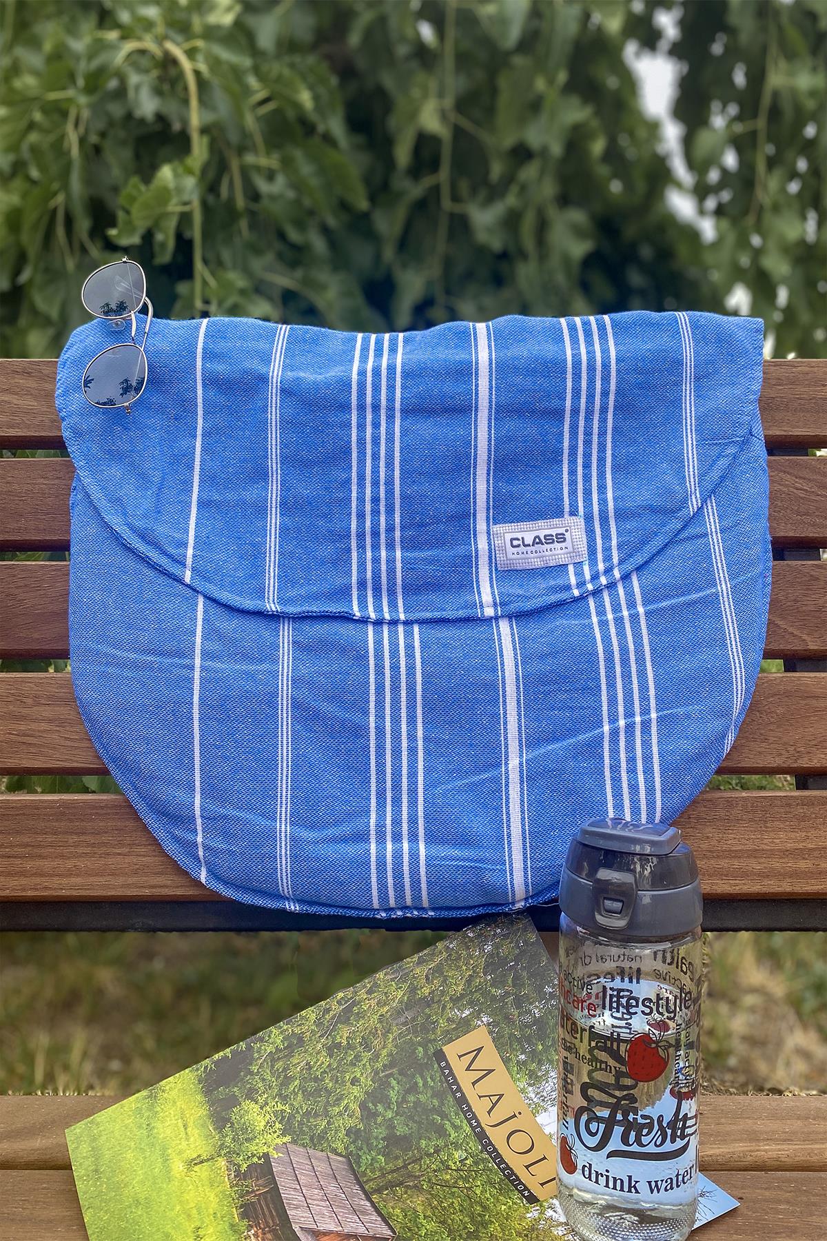 Class Mavi Pamuklu Çantalı Peştamal 100x175 pestamalmavi