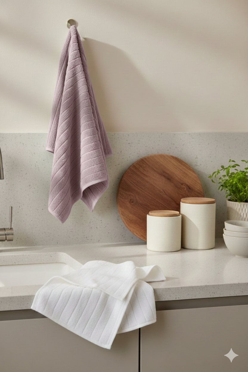 Class Microcotton 30x50 cm 2'li El-Yüz / Mutfak Havlu Seti Gül Kurusu / Ekru