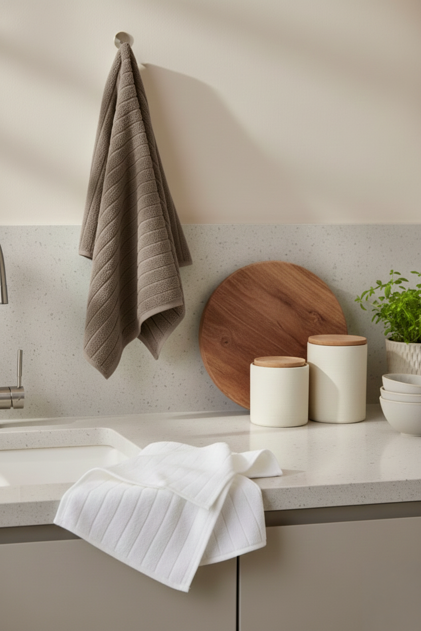 Class Microcotton 30x50 cm 2'li El-Yüz / Mutfak Havlu Seti Kahve / Ekru