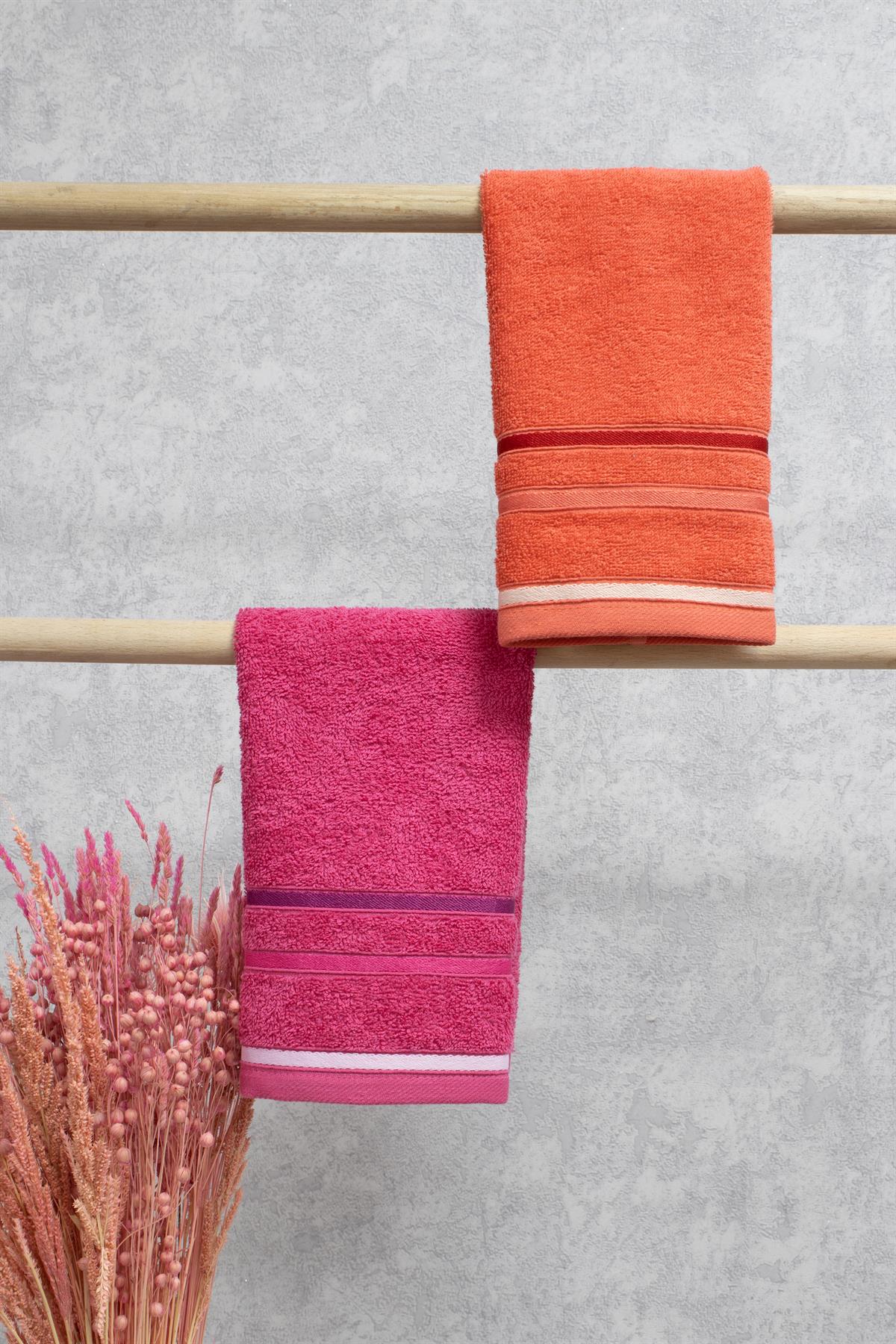 Class Pembe - Turuncu %100 Pamuklu 2li 30 X 50 Muftak Havlusu