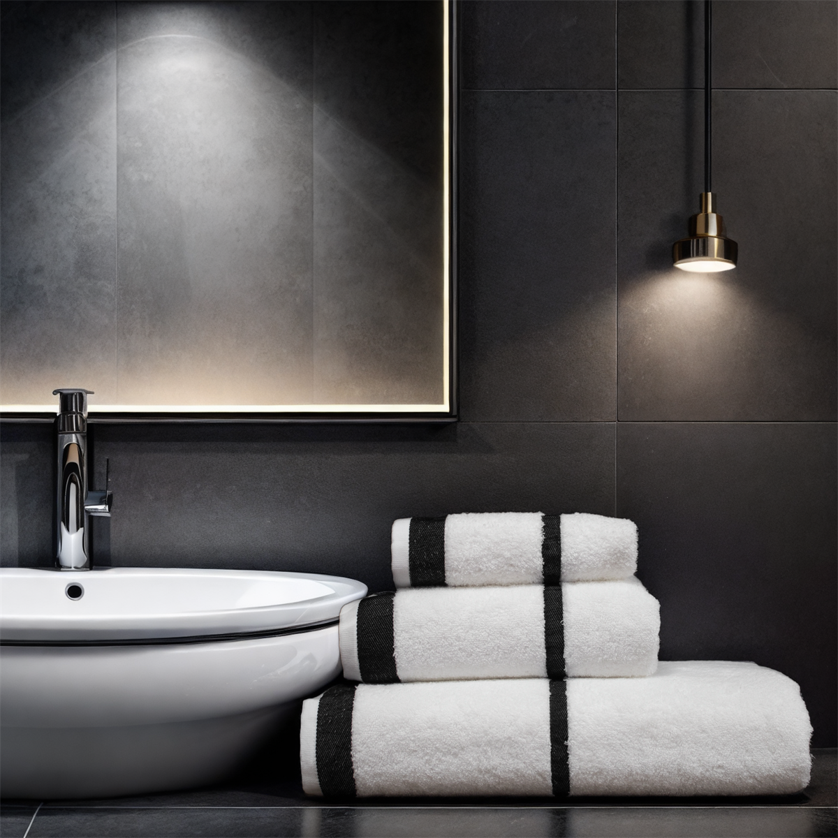 Class Penye Banyo Havlu Takımı 3lü Set 30x50 50x90 90x150 Beyaz / Siyah