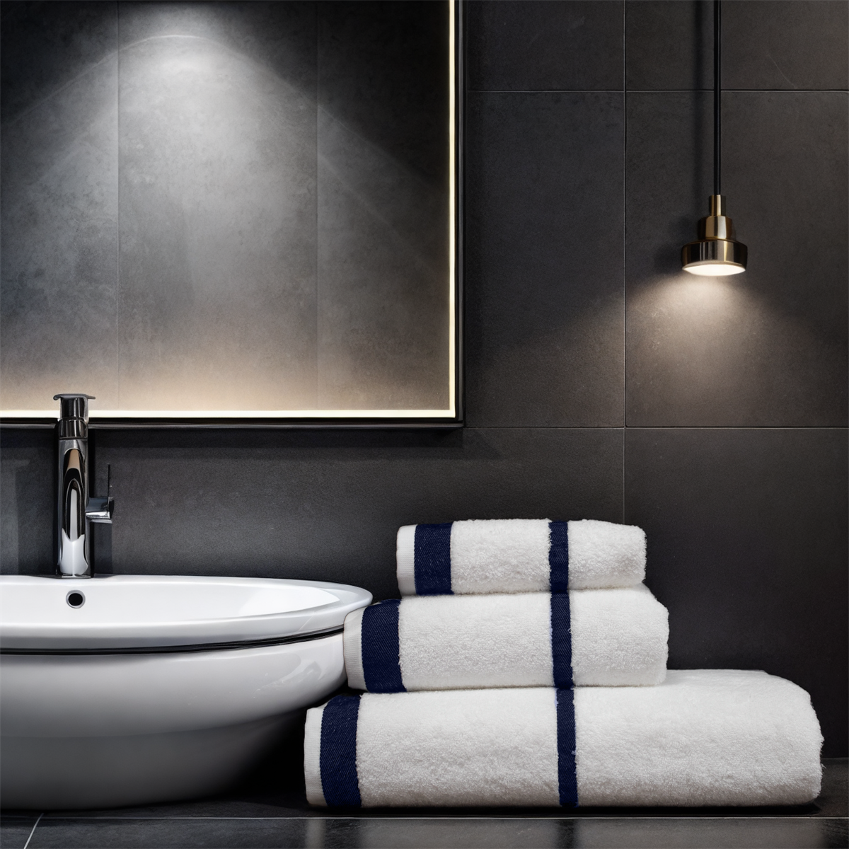 Class Penye Banyo Havlu Takımı 3lü Set 30x50 50x90 90x150 Beyaz / Lacivert