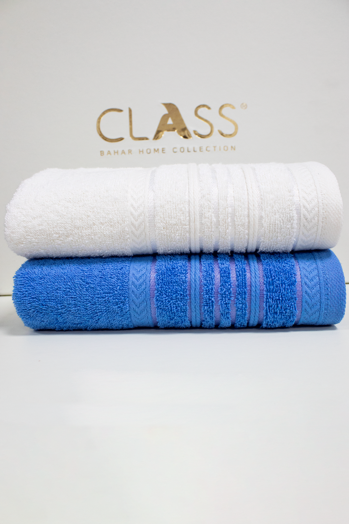 Class Tamarra 2li 50x90 Jakarlı El -  Yüz Havlu Seti Royal Mavi - Ekru
