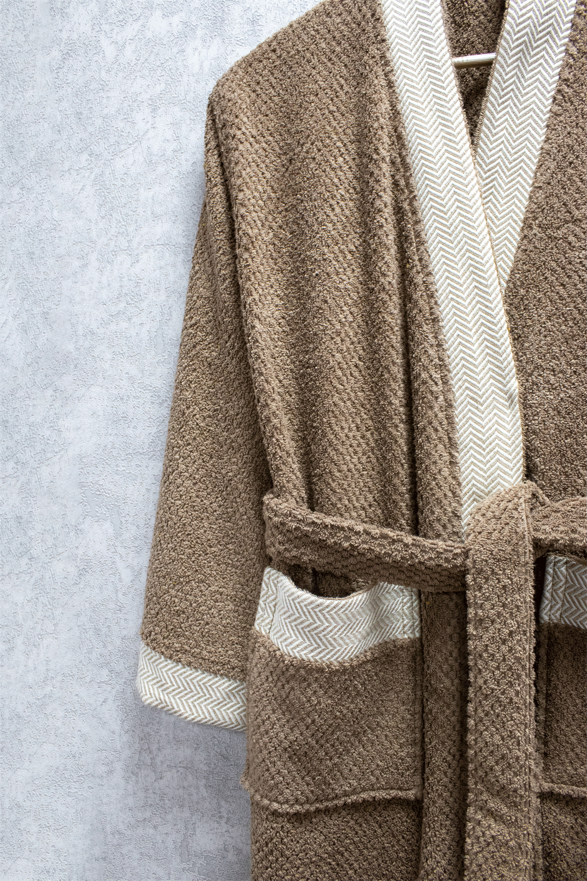 Kahve Kimono Bornoz Unisex % 100 Pamuklu Balık Sırtı S