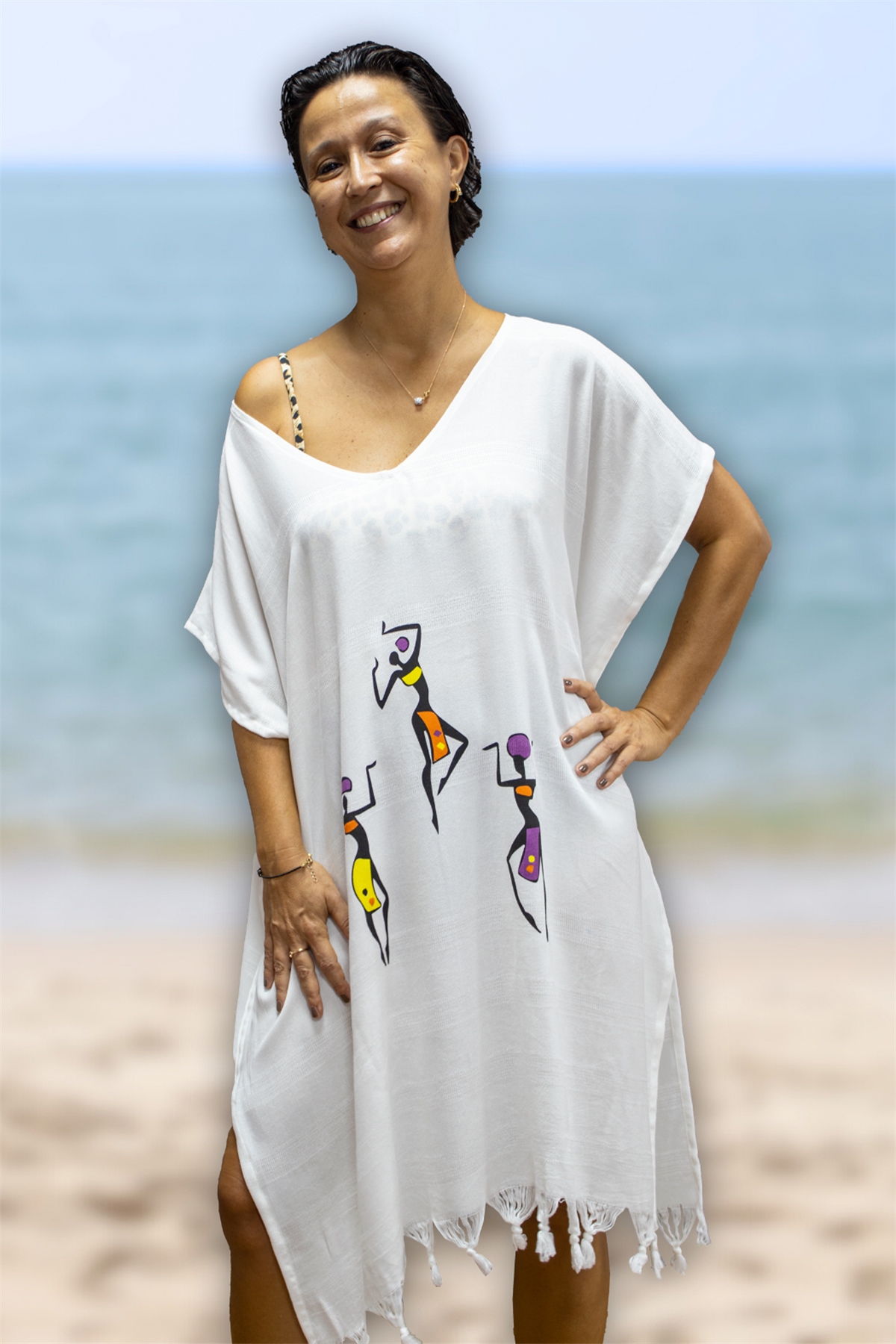 Plaj Elbisesi Viskon / Pamuk Biyesiz Africa Desen L- XL