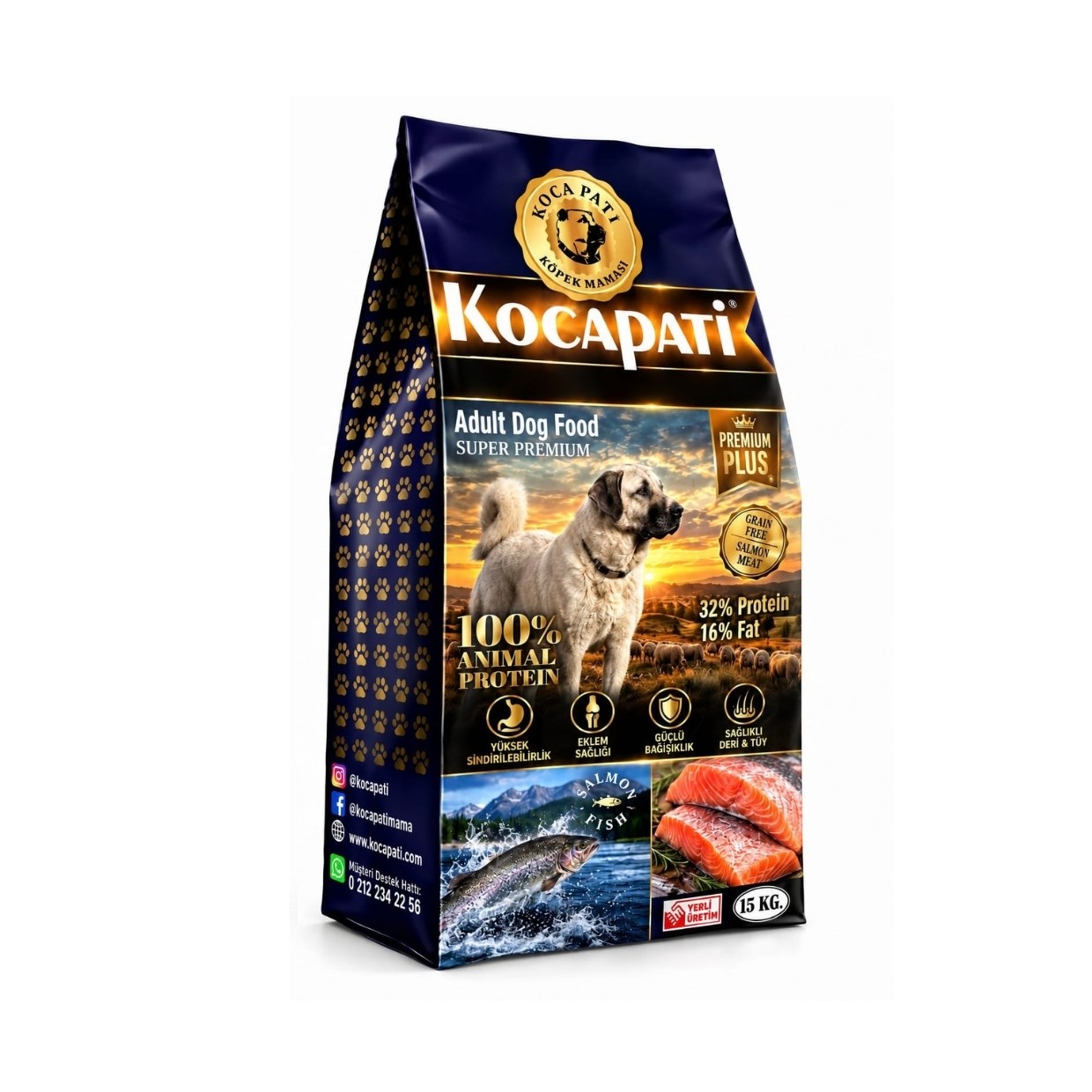 Kocapati Premium Plus Somonlu Yetişkin Köpek Maması 15 kg