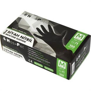 HASPET SİYAH NİTRİL MUAYENE ELDİVENİ M PUDRASIZ